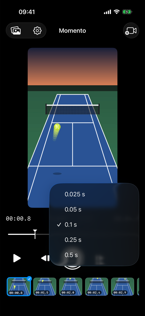 Step size menu with options from 0.025 to 0.5 seconds.